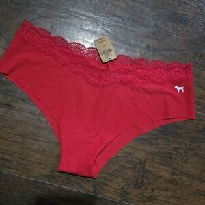 PINK Victoria's Secret Red Lace-Trim Cheeky Panty